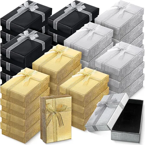 Kenning Juego de 36 cajas de regalo de joyería, cajas de regalo pequeñas a granel con tapas, 2 x 3.1 x 1.1 pulgadas, lazo de cinta para el día de la