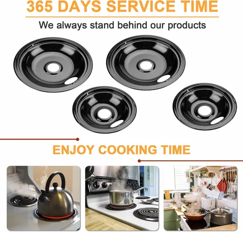 Miniatura 8 de Juego de 4 bandejas de goteo de porcelana negra, 318067041 y 318067051, compatible con horno Frigi-daire Ken-more, sustituye al quemador de estufa