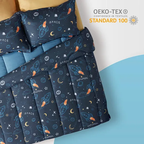 Miniatura 6 de SLEEP ZONE Juego de edredón de 2 piezas para niños y niñas, resistente a la decoloración, lavable a máquina, cohete espacial