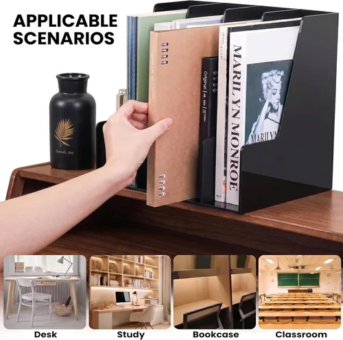Miniatura 3 de Vertical Magazine File Holder, Black File Organizer Desk Organizer and Storage Bins Holding for Magazines, Binders, Notebooks, Envelopes, Plastic