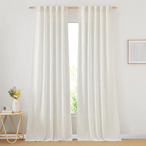 Miniatura 14 de NICETOWN Cortinas de lino semitraslúcidas para dormitorio, bolsillos para barra y pestaña trasera, tratamientos de ventana transparentes de lino