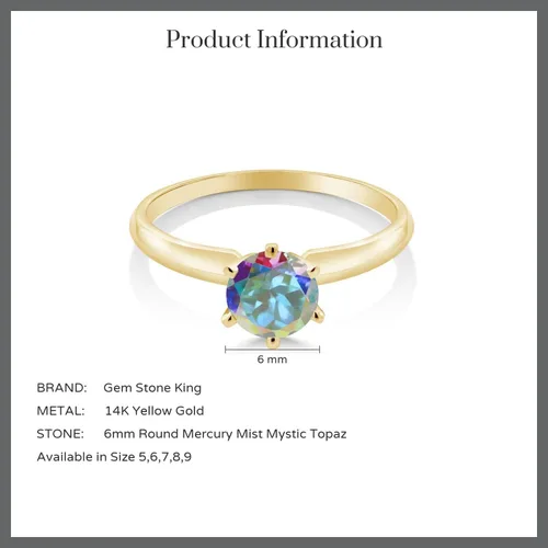 Miniatura 56 de Anillo de compromiso solitario con piedra preciosa redonda de oro amarillo de 14 quilates de 0.236 in para mujer Ajuste clásico de 6 puntas