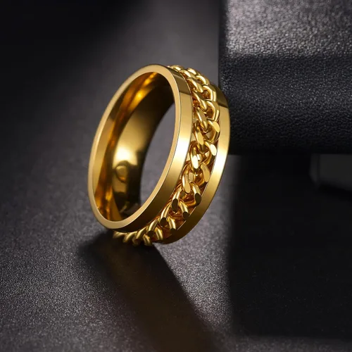 Miniatura 160 de Anillos giratorios para la ansiedad para hombre, anillos clásicos de cadena para mujeres y adultos, anillo de acero de titanio