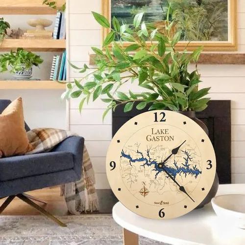 Miniatura 2 de Sea & Soul Lake Gaston Reloj náutico con mapa de madera 3D, reloj de profundidad de agua tallada en arte del lago, reloj de pared único, decoración