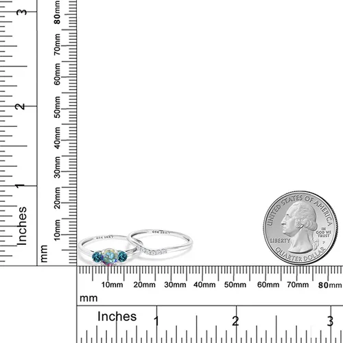 Miniatura 5 de Juego de anillos de compromiso nupcial de oro blanco de 10 quilates, topacio místico y topacio azul londinense y diamante cultivado en laboratorio
