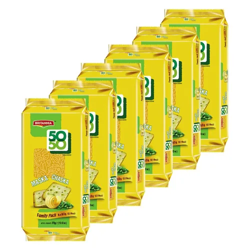 Britannia Crackers 50 50 Maska Chaska Biscuit 13.12oz (372g) - Sumergido en mantequilla y con pimienta - Deliciosas, ligeras y crujientes galletas