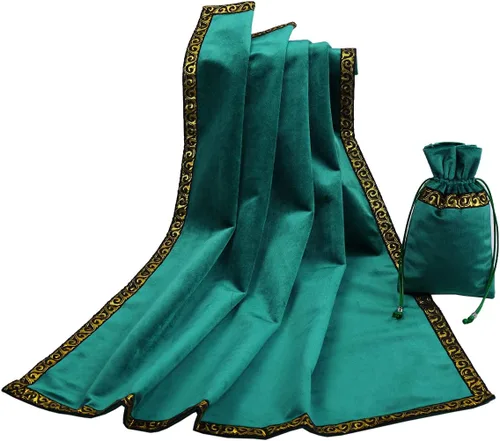 Miniatura 16 de BLESSUME Mantel de tarot de altar adivinación Wicca terciopelo cuadrado con bolsa de tarot (verde)