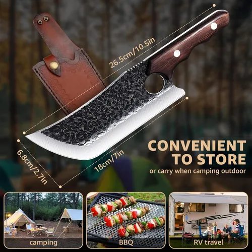 Miniatura 4 de DRGSKL Cuchillo Hendidor de Carne Forjado a Mano Cuchillos de Carnicero para Padres para Cortar Carne Cuchillo de Chef de Espiga Completa con Funda
