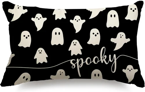 Miniatura 9 de Funda de almohada de Halloween de 12 x 20 pulgadas, diseño de fantasma, acuarela, para Halloween, decoración de almohadas lumbares para exteriores
