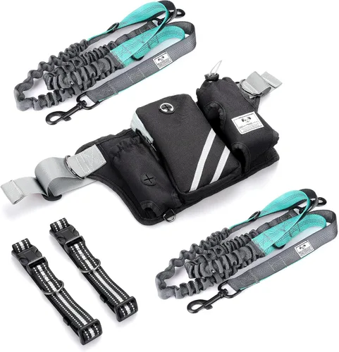 Miniatura 7 de SHINE HAI Correa retráctil para perro sin manos con dobles elásticos para 2 perros, riñonera con cinturón ajustable para la cintura, correa