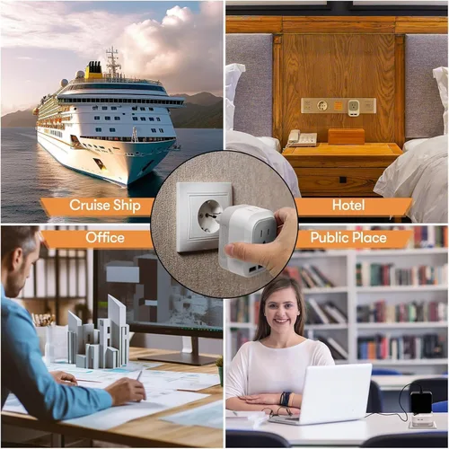 Miniatura 12 de Convertidor de voltaje de Estados Unidos a Europa con 2 puertos USB A y 2 puertos USB C de carga rápida, convertidor de corriente de 220 V a 110 V