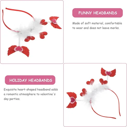 Miniatura 7 de LUOZZY Valentine Headband Red Heart Headband Valentine Angel Wing Heart-Shaped Headpieces Valentines Day Hair Accessories