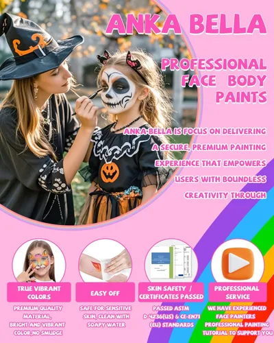Miniatura 9 de Anka Bella Pintura facial de pastel dividida activada por agua, de 2.12 oz, kit profesional lavable no tóxico para niños y adultos, regalo