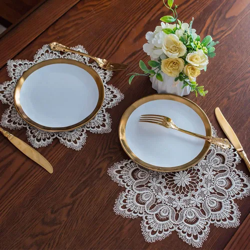 Miniatura 15 de ARTABLE Manteles de encaje redondos con doily, manteles de encaje, doily bordado con flor, tapete para tazas y jarrones para decoración de mesa