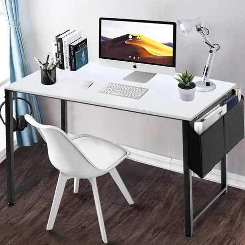 Miniatura 2 de Lufeiya Escritorio de computadora blanco para espacios pequeños, oficina en casa, 39 pulgadas, moderno escritorio de estudio para PC con gancho