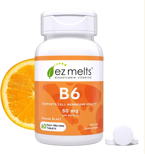 EZ Melts Vitamina B6 - Suplemento para la salud del cerebro y el corazón - Apoyo al metabolismo energético - Sin sabores artificiales - Sin OMG y