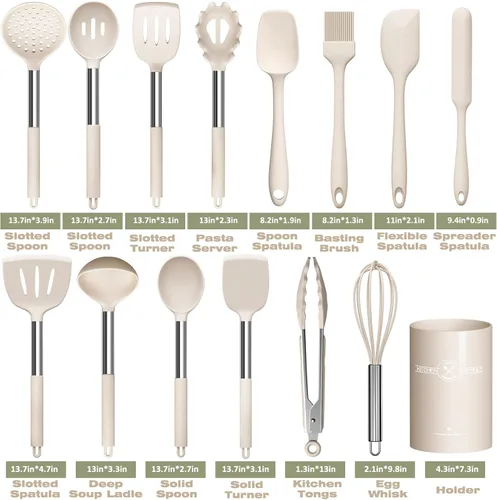 Miniatura 2 de Umite Chef - Juego de utensilios de cocina de acero inoxidable, 15 piezas, utensilios de cocina antiadherentes, espátula, utensilios de cocina, Caqui