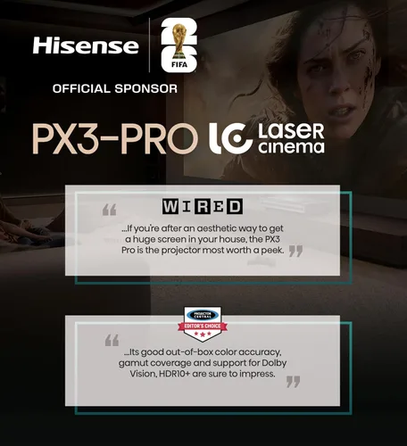 Miniatura 25 de Hisense PX3-PRO Proyector láser triple de proyección ultracorta, 4K UHD, 80” – 150”, 3,000 lúmenes, contraste 3000:1, Dolby Vision y Atmos, IMAX