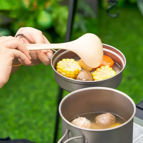 Miniatura 3 de BY-J Utensilios de cocina de titanio para camping, 37.2 fl oz y 11.8 fl oz, olla de titanio con tapa y espátula de acero inoxidable, olla de camping