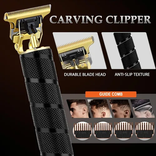 Miniatura 5 de Juego de cortapelos inalámbrico profesional y recortadora de barba de precisión para hombres, kit de aseo con afeitadora de aluminio, máquina