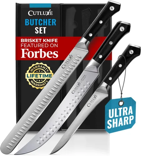 Miniatura 9 de Cutluxe Juego de Cuchillos para Barbacoa – Cuchillo de pechuga de 12" y varilla de afilado de 10", juego de cuchillos de carnicero para cortar carne