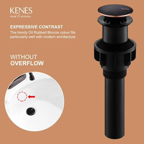 Miniatura 3 de KENES Desagüe Pop Up de Bronce Frotado con Aceite para Lavabo Vessel de Baño, Tapón de Desagüe para Lavabo de Tocador, Ensamblaje de Desagüe