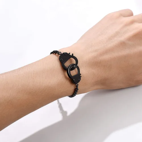 Miniatura 3 de PROSTEEL Tobillera de acero inoxidable 316L con diseño de esposas de moda, con palabras personalizables, para hombres, mujeres, adolescentes, tono