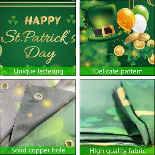 Miniatura 4 de Decoraciones de pancarta de feliz día de San Patricio, telón de fondo del día de San Patricio de 71 x 45 pulgadas con diseño de trébol de la suerte