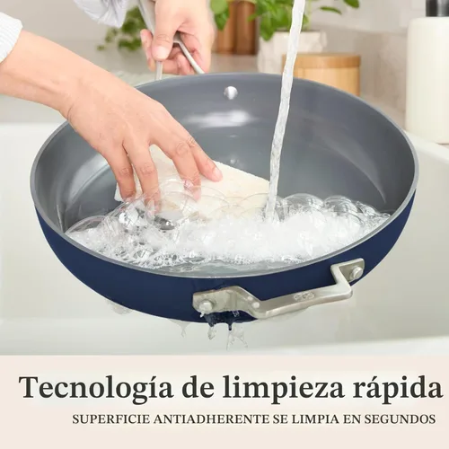 Miniatura 2 de Calphalon® Premier - Sartén antiadherente de cerámica de 12 pulgadas con tapa, azul medianoche