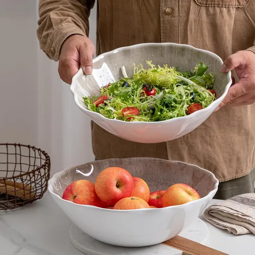 Miniatura 3 de Juego de 2 cuencos de melamina para servir ensaladas grandes de 12 x 4 pulgadas, cuencos de frutas, cuencos para mezclar, cuencos para servir