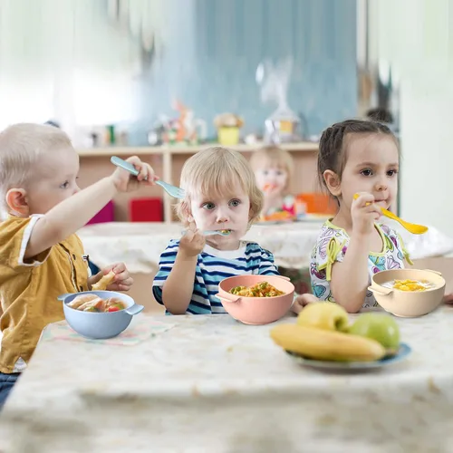 Miniatura 9 de Shopwithgreen Juego de utensilios de bambú para niños pequeños, juego de cucharas y tenedores para bebés y niños pequeños, juego de cubiertos