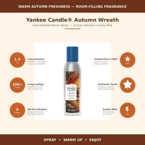 Miniatura 5 de Yankee Candle Ambientador concentrado en aerosol, eliminador de olores para el hogar, baño, corona de otoño, 1.5 onzas (paquete de 3)