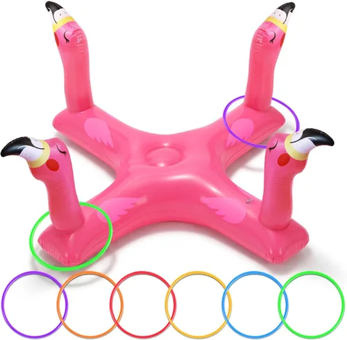 Uniqhia Anillo inflable para piscina con 6 anillos, juego de piscina flotante de tiburón y flamenco con 6 anillos, juegos de piscina para niños y