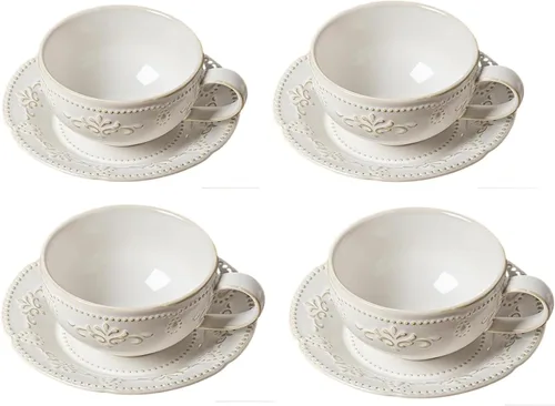 Miniatura 2 de Tazas de capuchino de 6 onzas con platillos, apto para inauguración de la casa, taza de café de cerámica en relieve para Au Lait, doble shot, latte