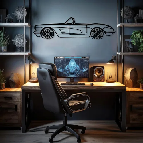 Miniatura 2 de DecoSoul Corvette C1 1960 - Arte de pared de metal para automóvil, automóvil deportivo, decoración de línea de silueta automotriz, escultura
