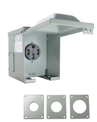 X-Haibei Caja de toma de corriente RV de 50 amperios de 125/250 voltios, NEMA 14-50R con toma de corriente cerrada con cerradura, panel eléctrico,