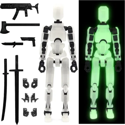 FoxVilla Figura de acción T13 de montaje completada, figura de acción impresa en 3D de Titan 13, Lucky 13 Maniquí ensamblado 13 brilla en la Verde