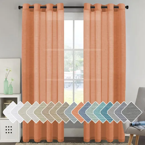 Miniatura 66 de H.VERSAILTEX Cortinas de 96 pulgadas de largo, cortinas de lino/cortinas transparentes de mezcla de lino natural/paneles/cortinas para sala