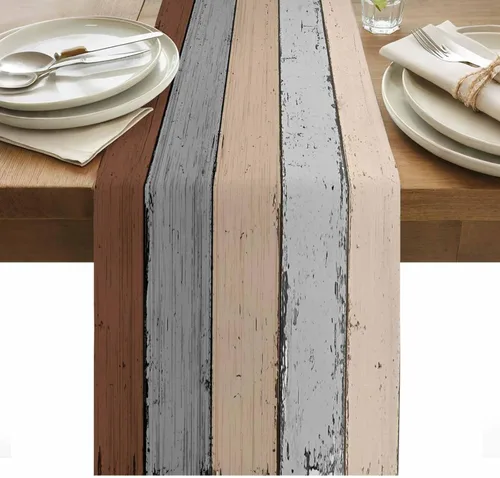 Miniatura 54 de Ocean Hues Farmhouse - Camino de mesa de lino y algodón, estilo retro, con textura de madera de granero rústica, degradado, azul, gris, Azul