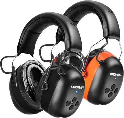 Miniatura 8 de PROHEAR Auriculares de protección auditiva Bluetooth 5.0 037 con batería recargable de 1100 mAh, 25 dB NRR de reducción de ruido con tiempo de negro