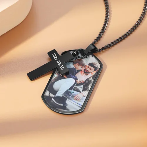 Miniatura 3 de Collar con foto personalizada para hombres, día del padre, etiqueta de perro con nombre personalizado para hombres, novio, collar conmemorativo