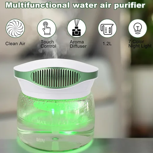 Miniatura 5 de Purificadores de Aire de Agua para el Hogar, Lavador de Aire de Velocidad Variable con Difusor de Aroma, Purificador de Aire Arcoíris Silencioso