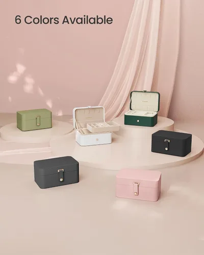 Miniatura 38 de SONGMICS Caja organizadora de joyas, estuche de viaje de 2 capas para aretes, collares, pulseras, almacenamiento portátil de joyas con gran Verde