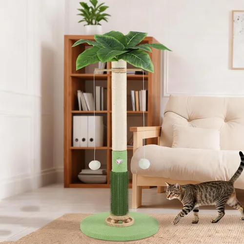 Miniatura 7 de Poste rascador para gatos, 37.5 pulgadas de alto, palmera natural de sisal para interiores, rascador vertical estable para gatos con juguete
