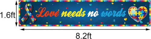 Miniatura 2 de Love Needs No Words - Cartel de valla para concientización sobre el autismo, pieza de rompecabezas con forma de corazón, fiesta, cabina de fotos