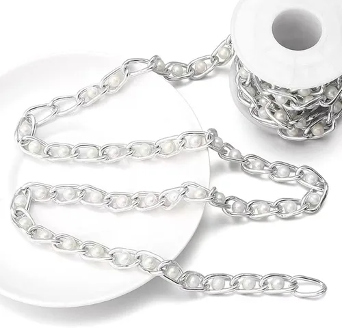 Miniatura 5 de N/C Cadenas de aluminio de 15 pies de eslabones de perlas de imitación, cadena de eslabones trenzados, cadenas de cable cruzado con colgante