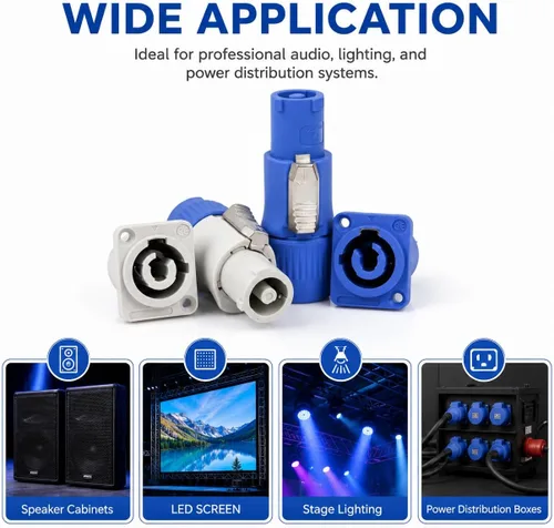 Miniatura 7 de Toronce - Conector macho de 3 pines AC Powercon conector azul/blanco con 14 Awg 1.5 pies PoweCable 20A/250V para pantalla LED de luz de escenario