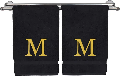 Miniatura 152 de Toalla de mano monogramada, regalo personalizado, juego de 2 - Toalla bordada con letra de bloque dorada - Extra absorbente 100% algodón turco