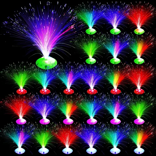 Retisee 24 lámparas de fibra óptica, multicolores para centros de mesa, luces ópticas alimentadas con base de cono, cristales iluminados para