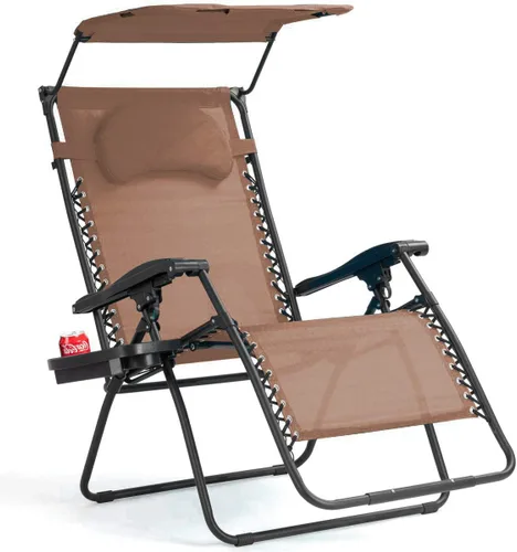 Miniatura 9 de Goplus Sillas Zero Gravity, Silla de jardín plegable y reclinable extra grande con toldo y soporte para tazas, Silla reclinable plegable ajustable
